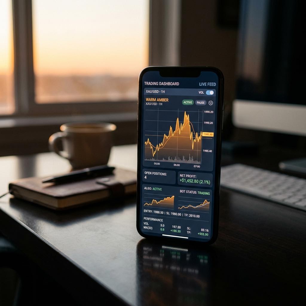Pannello di controllo della piattaforma di trading AI Qantelys su dispositivo